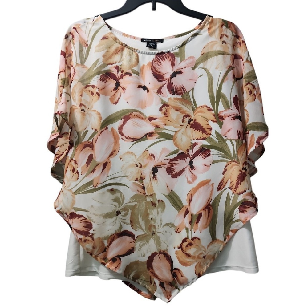 Robert Louis Floral Print Poncho Top Flowy Lightweight Blouse Small